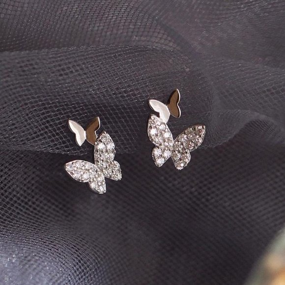 NEW 925 Sterling Silver Diamond Butterfly Earrings - Picture 6 of 6